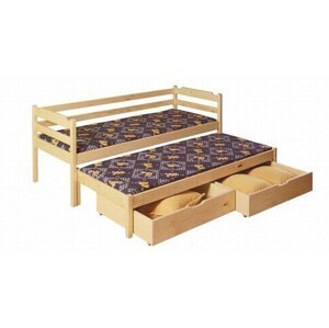 Dětská rozkládací postel s přistýlkou a úložným prostorem Martin, masiv borovice