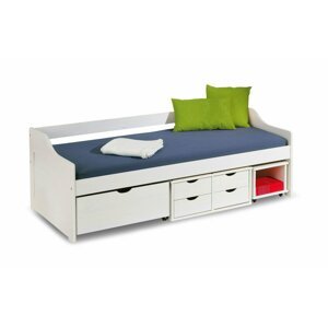 Zvýšená postel s úložným prostorem IA8809B, borovice-bílá