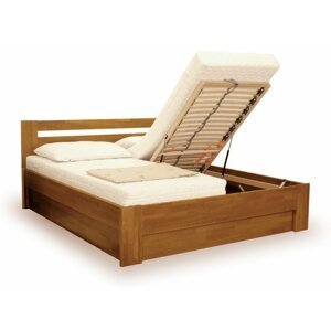 Manželská postel s úložným prostorem IVA, výklop, buk - moření karamel