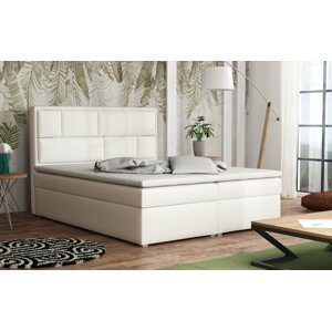 Americká postel boxspring CS34013, s matrací a úložným prostorem, bílá ekokůže, 160x200 cm