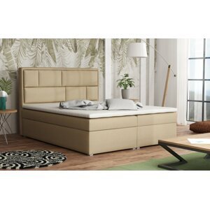 Americká postel boxspring CS34013, s matrací a úložným prostorem, béžová látka, 180x200 cm