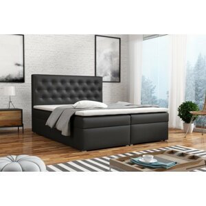 Americká postel boxspring CS34015, s matrací a úložným prostorem, černá ekokůže, 180x200 cm