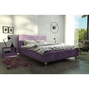 Manželská postel s úložným prostorem CS35009, 180x200 cm, fialová látka s krystalky Swarovski