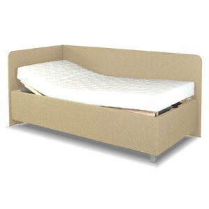 Rohová zvýšená čalouněná postel Aleš, s úložným prostorem, 80x200