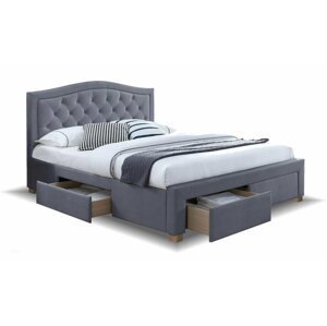 Čalouněná postel CS11012 s úložným prostorem, velvet šedá látka, 160x200 cm