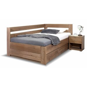 Rohová postel dvoulůžko s úložným prostorem Valentin, masiv buk, pravá,140x200