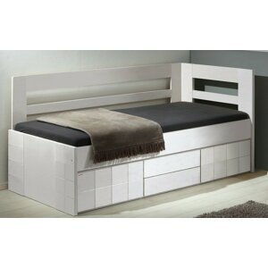 Rohová postel z masivu s úložným prostorem HANNY II. 90x200, smrk - bílá