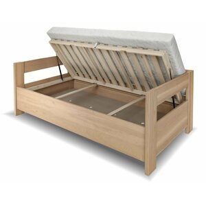 Zvýšená úložna postel jednolůžko ELA - s čely, 120x200, masiv buk, rošt v ceně