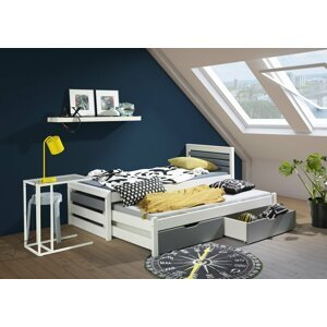 Rozkládací dětská postel s přistýlkou a úložným prostorem Kevin, masiv borovice