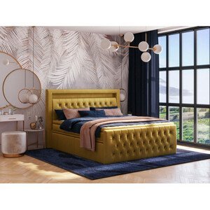 Čalouněná postel CESAR včetně úložného prostoru 200x200 cm Žlutá