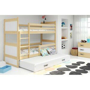 Dětská patrová postel s výsuvnou postelí RICO 200x90 cm Bílá Borovice