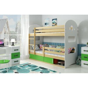 Dětská patrová postel DOMINIK s úložným prostorem 80x160 cm - borovice Zelená