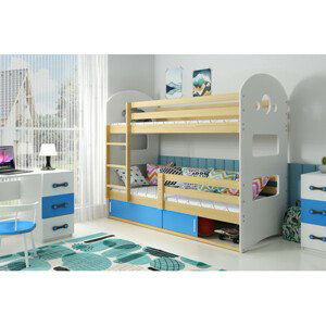 Dětská patrová postel DOMINIK s úložným prostorem 80x190 cm - borovice Modrá