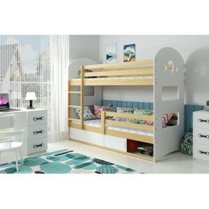 Dětská patrová postel DOMINIK s úložným prostorem 80x190 cm - borovice Bílá