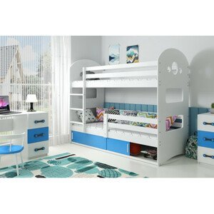 Dětská patrová postel DOMINIK s úložným prostorem 80x190 cm - bílá Modrá