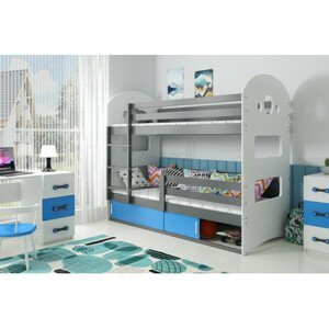 Dětská patrová postel DOMINIK s úložným prostorem 80x160 cm - grafit Modrá