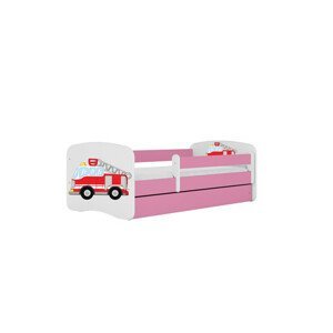 Dětská postel bez úložného prostoru Babydream 70x140 cm - auto Bílá + růžová Pěnová matrace
