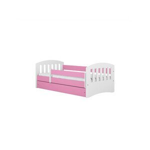 Dětská postel bez úložného prostoru Classic 80x160 cm Bílá + růžová Pěnová matrace