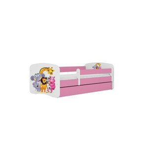 Dětská postel bez úložného prostoru Babydream 80x180 cm - zoo Bílá + růžová Pěnová matrace