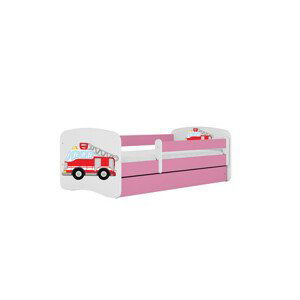 Dětská postel s úložným prostorem Babydream 80x160 cm - auto Bílá + růžová Pěnová matrace