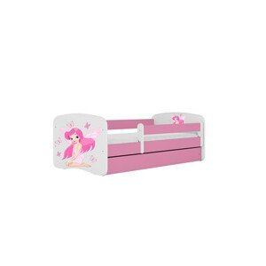 Dětská postel s úložným prostorem Babydream 80x180 cm - víla Bílá + růžová Pěnová matrace