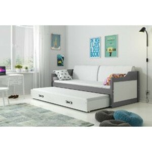 Dětská postel nebo gauč s výsuvnou postelí DAVID 200x90 cm Šedá Bílá