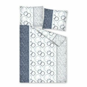 Povlečení bavlněné, Flanel Kruhy, modro šedé, 140 x 200 + 70 x 90 cm