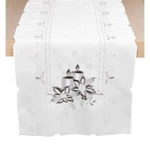 Ubrus Vánoční, Stříbrnošedé svíce, bílý 40 x 90 cm