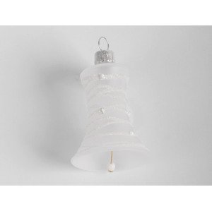 Vánoční ozdoba skleněný zvonek, bílý s vlnkami