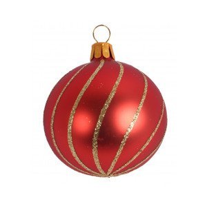 Vánoční ozdoba skleněná koule 7 cm, červená, vlny