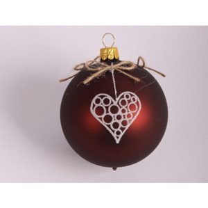 Vánoční ozdoba skleněná koule 7 cm, srdce, hnědá