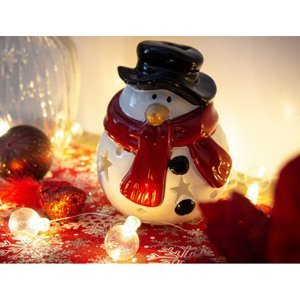 Vánoční dekorace/svícen Sněhulák, 14 cm