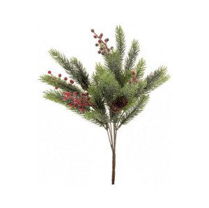 Umělá vánoční větev s jehličím a bobulemi, 39 cm