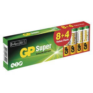 Alkalické baterie GP Super AA (LR6) 8+4 ks