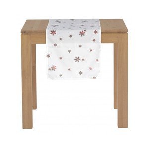 Vánoční běhoun na stůl Červené vločky, bílý, 150x40 cm