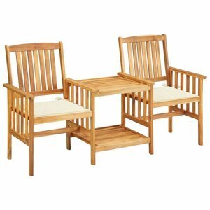 Zahradní židle s čajovým stolkem a poduškami Dekorhome Krémová,Zahradní židle s čajovým stolkem a poduškami Dekorhome Krémová