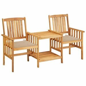 Zahradní židle s čajovým stolkem a poduškami Dekorhome Béžová,Zahradní židle s čajovým stolkem a poduškami Dekorhome Béžová