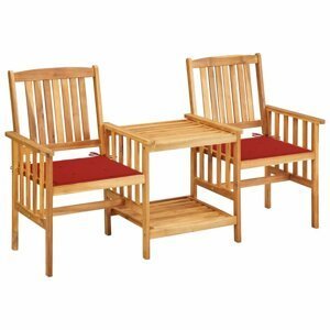 Zahradní židle s čajovým stolkem a poduškami Dekorhome Červená,Zahradní židle s čajovým stolkem a poduškami Dekorhome Červená