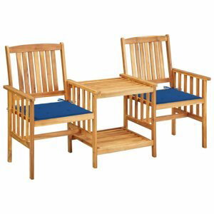 Zahradní židle s čajovým stolkem a poduškami Dekorhome Modrá,Zahradní židle s čajovým stolkem a poduškami Dekorhome Modrá