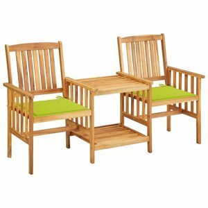 Zahradní židle s čajovým stolkem a poduškami Dekorhome Světle zelená,Zahradní židle s čajovým stolkem a poduškami Dekorhome Světle zelená