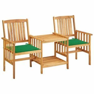 Zahradní židle s čajovým stolkem a poduškami Dekorhome Zelená,Zahradní židle s čajovým stolkem a poduškami Dekorhome Zelená