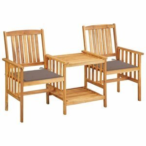 Zahradní židle s čajovým stolkem a poduškami Dekorhome Šedohnědá taupe,Zahradní židle s čajovým stolkem a poduškami Dekorhome Šedohnědá taupe