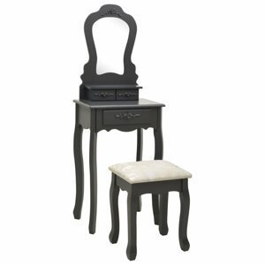Toaletní stolek s taburetem Dekorhome Tmavě šedá,Toaletní stolek s taburetem Dekorhome Tmavě šedá