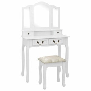 Toaletní stolek s taburetem Dekorhome Bílá,Toaletní stolek s taburetem Dekorhome Bílá