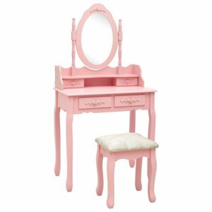 Toaletní stolek s taburetem Dekorhome Růžová,Toaletní stolek s taburetem Dekorhome Růžová