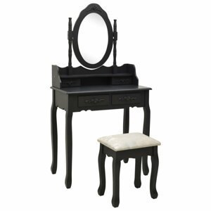 Toaletní stolek s taburetem Dekorhome Černá,Toaletní stolek s taburetem Dekorhome Černá
