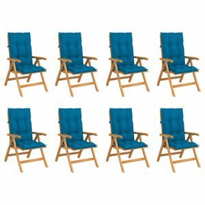Skládací zahradní židle s poduškami 8 ks teak / látka Dekorhome Světle modrá,Skládací zahradní židle s poduškami 8 ks teak / látka Dekorhome Světle mo
