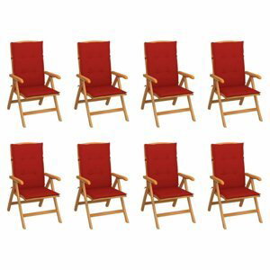 Skládací zahradní židle s poduškami 8 ks teak / látka Dekorhome Červená,Skládací zahradní židle s poduškami 8 ks teak / látka Dekorhome Červená