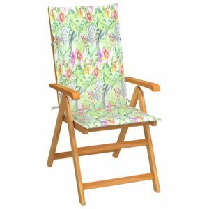 Skládací zahradní židle s poduškami teak / látka Dekorhome Květy vzor,Skládací zahradní židle s poduškami teak / látka Dekorhome Květy vzor