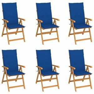 Zahradní židle 6 ks teak / látka Dekorhome Modrá,Zahradní židle 6 ks teak / látka Dekorhome Modrá